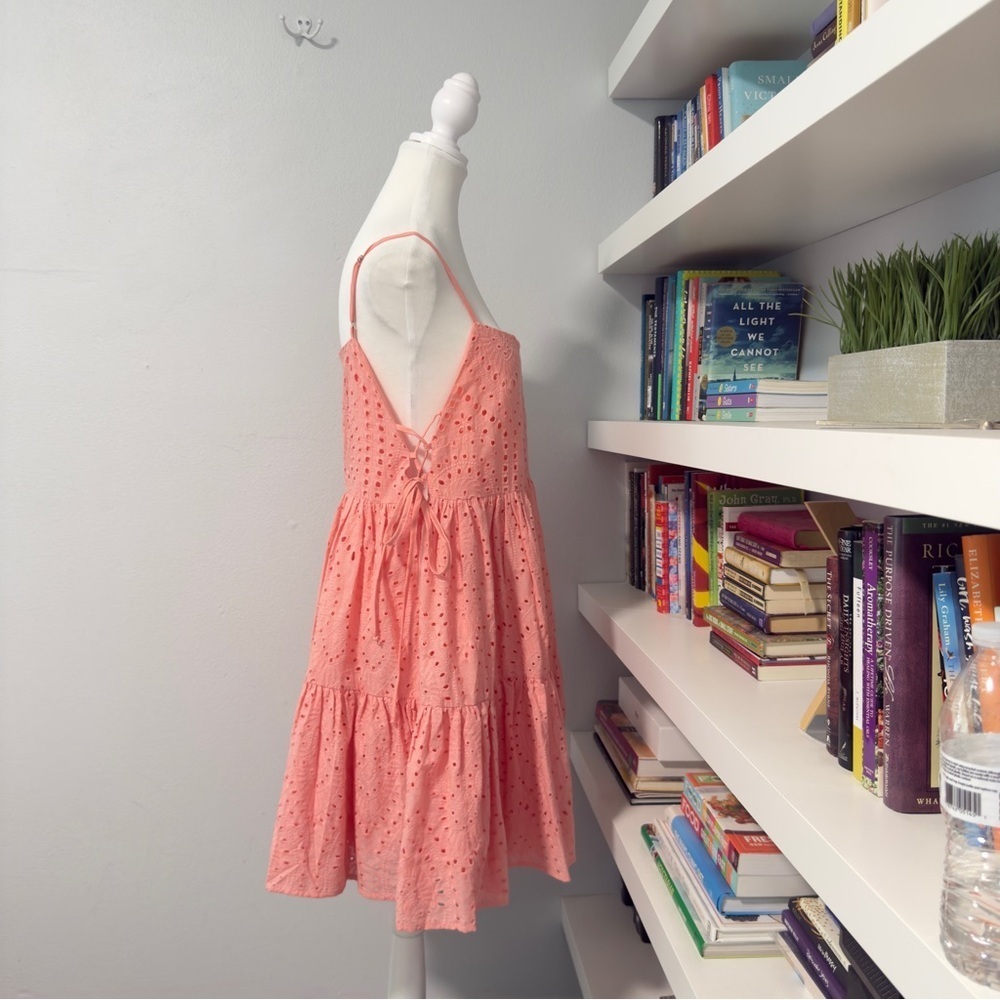 Wisteria Lane Ava Eyelet Mini Dress Coral Pink Small - Picture 5 of 16